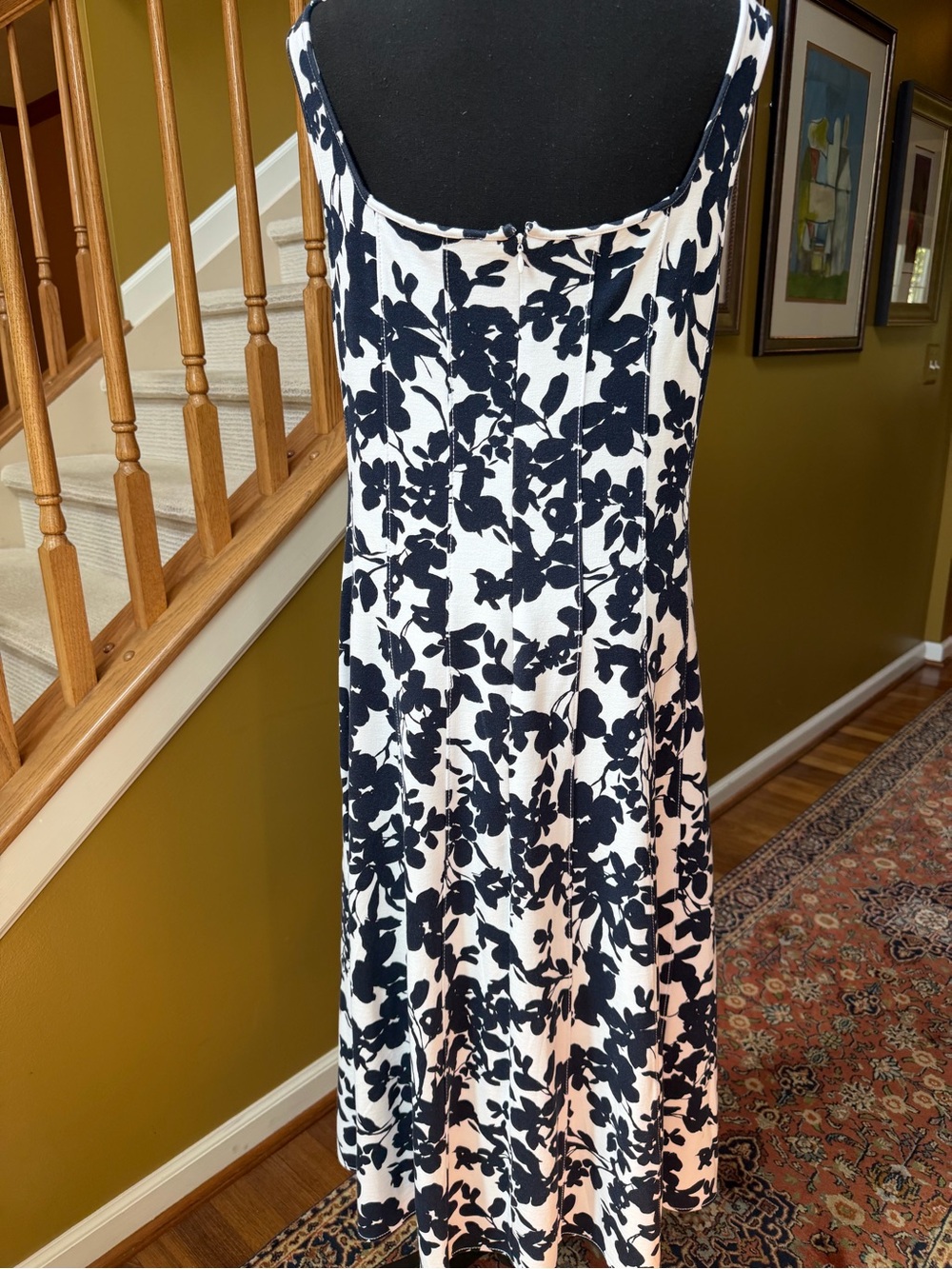 LOFT Navy & White Ponte Seamed Flared Midi Dress (Sz 14) - Picture 8 of 13